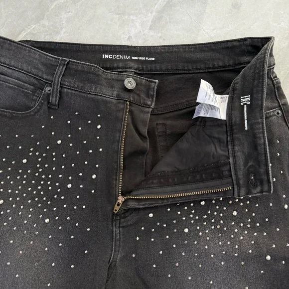 NWOT Women’s INC Denim High-Rise Rhinestone Studded Flare Jeans Plus Size 14 - Picture 6 of 16